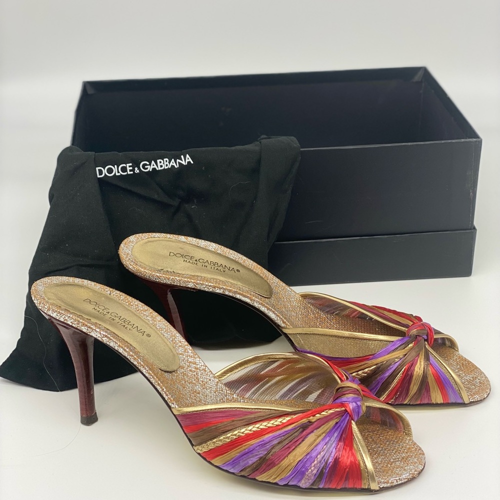 Vintage 90s y2k Dolce & Gabbana Sex in the City raffia metallic heels size 40